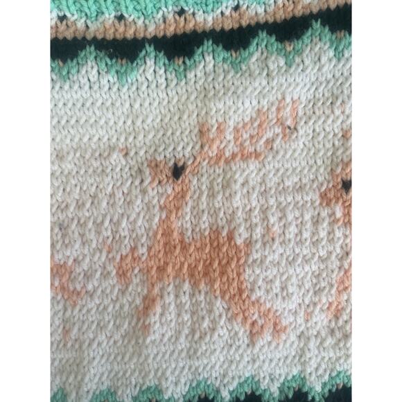VTG Hand Made Reindeer Print Heavy Wool Knit Sweater - Women's L / Men's S - Picture 4 of 7